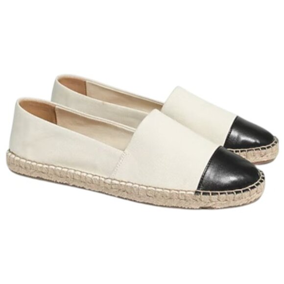 J. Crew Canvas Black Toe Cap Espadrilles Flats Size 10 - Picture 1 of 8